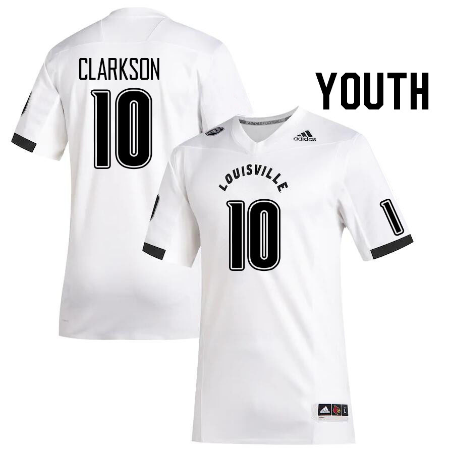 Youth #10 Pierce Clarkson Louisville Cardinals College Football Jerseys Stitched Sale-White - Click Image to Close